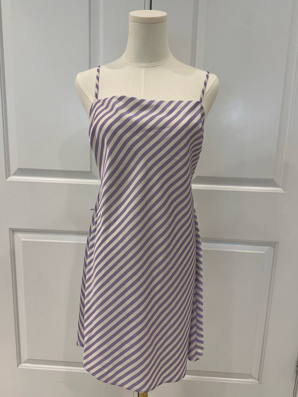 Striped Lilac & Cream Spaghetti Strap Mini Dress